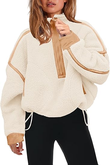 Sudadera de forro polar Sherpa de media cremallera para mujer de Panadila, suave, extragrande, con bolsillos, suéter cálido y mullido.
