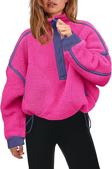 Sudadera de forro polar Sherpa de media cremallera para mujer de Panadila, suave, extragrande, con bolsillos, suéter cálido y mullido.